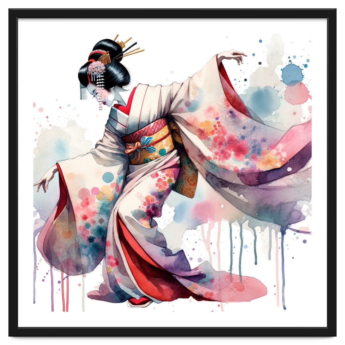 Geisha Dancer With Flowing Kimono