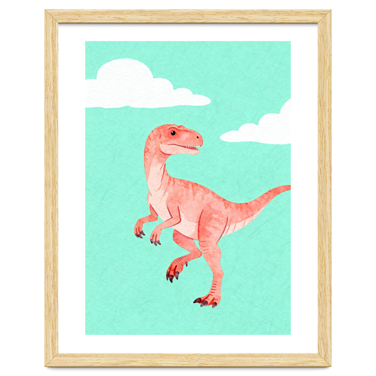 Velociraptor Watercolor Art, Cute Dino Nursery Print, Whimsical Dinosaur Illustration