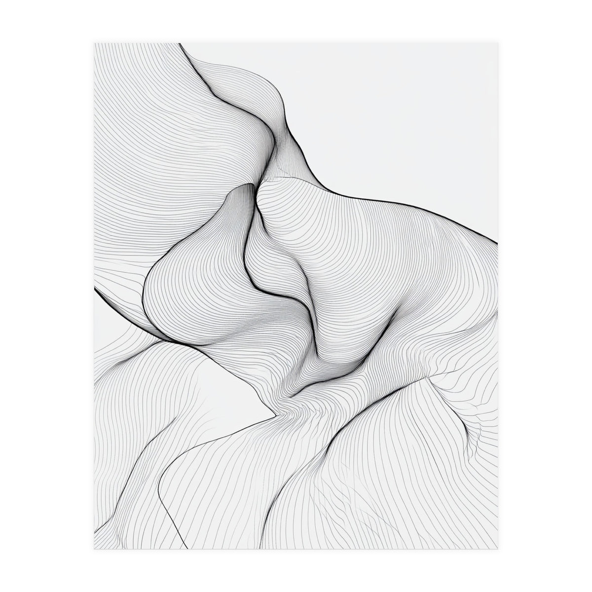 Abstract Black And White Flowing Lines Organic Form (Print Only)