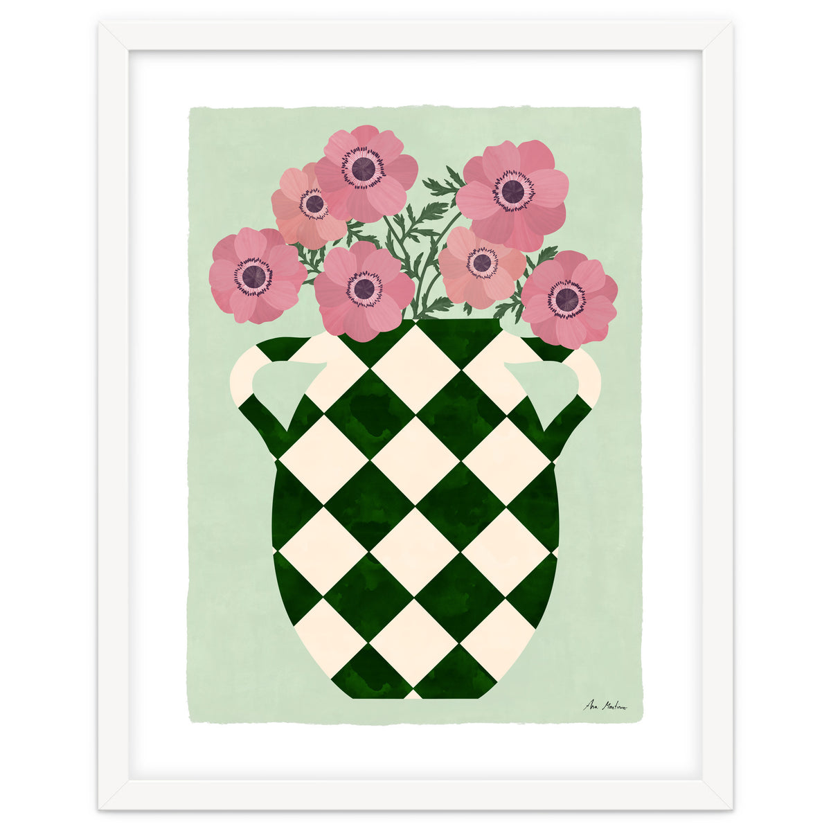 Checkered vase with anemones
