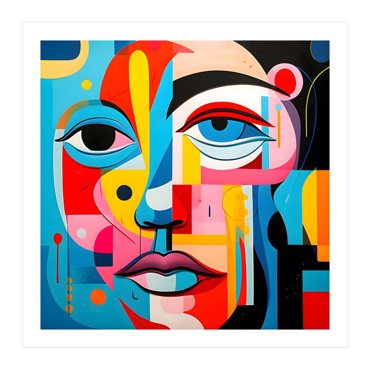 CUBIST HARMONY,  face, the essence of Cubist inspiration in a fragmented vibrant spectrum. (Print Only)
