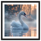Serene White Swan Gliding On Misty Water thumbnail