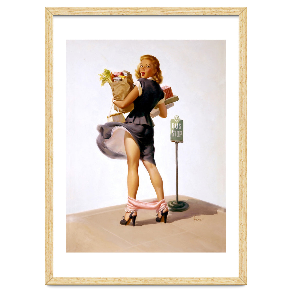 Pinup Sexy Girl Had Funny Accident On A Bus Stop