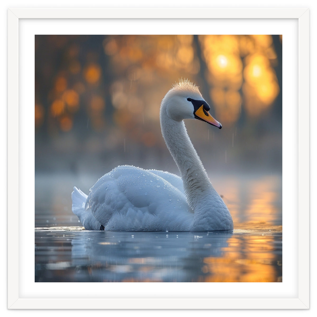 Beautiful Swan Floating On Water At Sunset