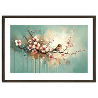 Bird Resting On Cherry Blossom Branch