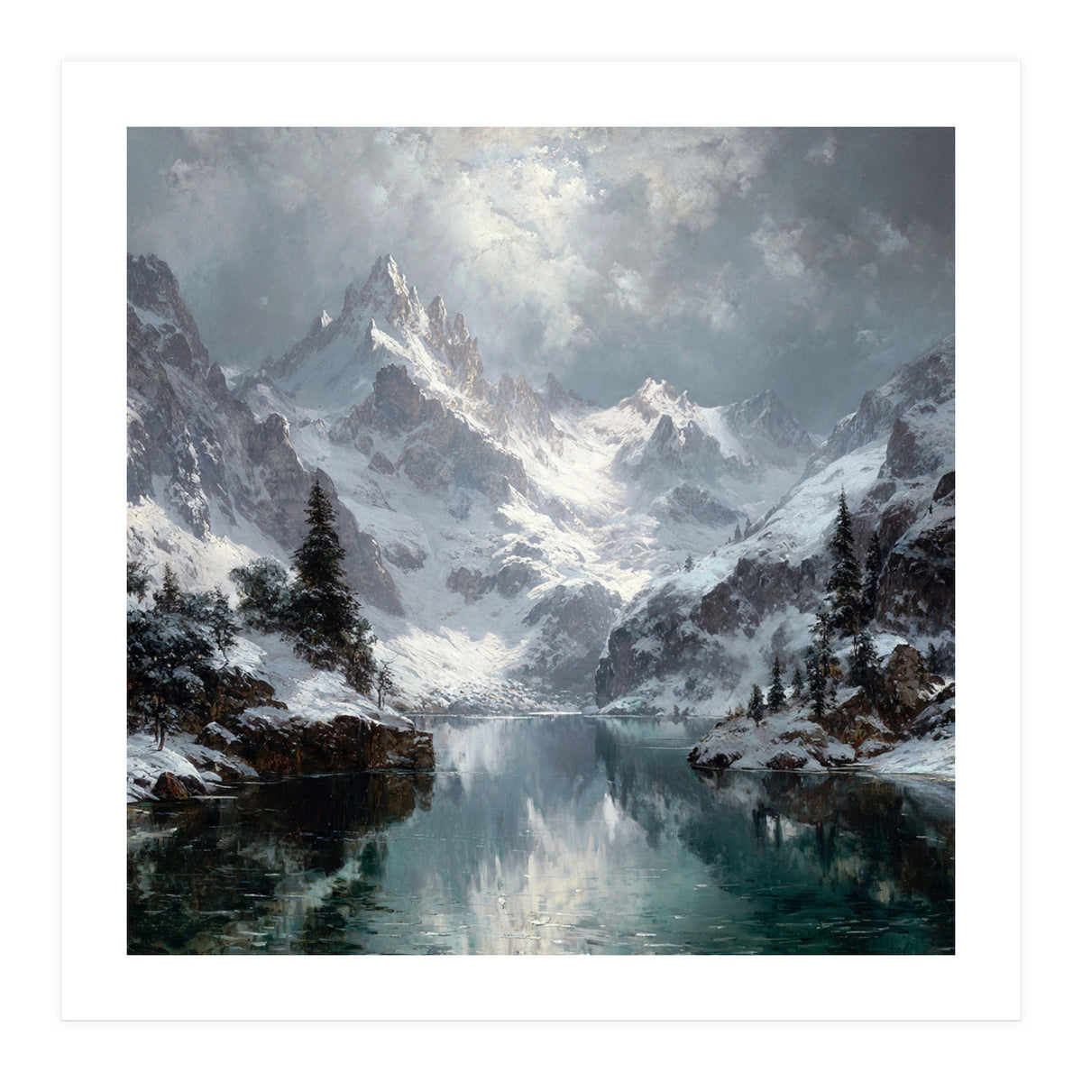 Majestic Snow-Capped Alpine Peaks Reflecting (Print Only)