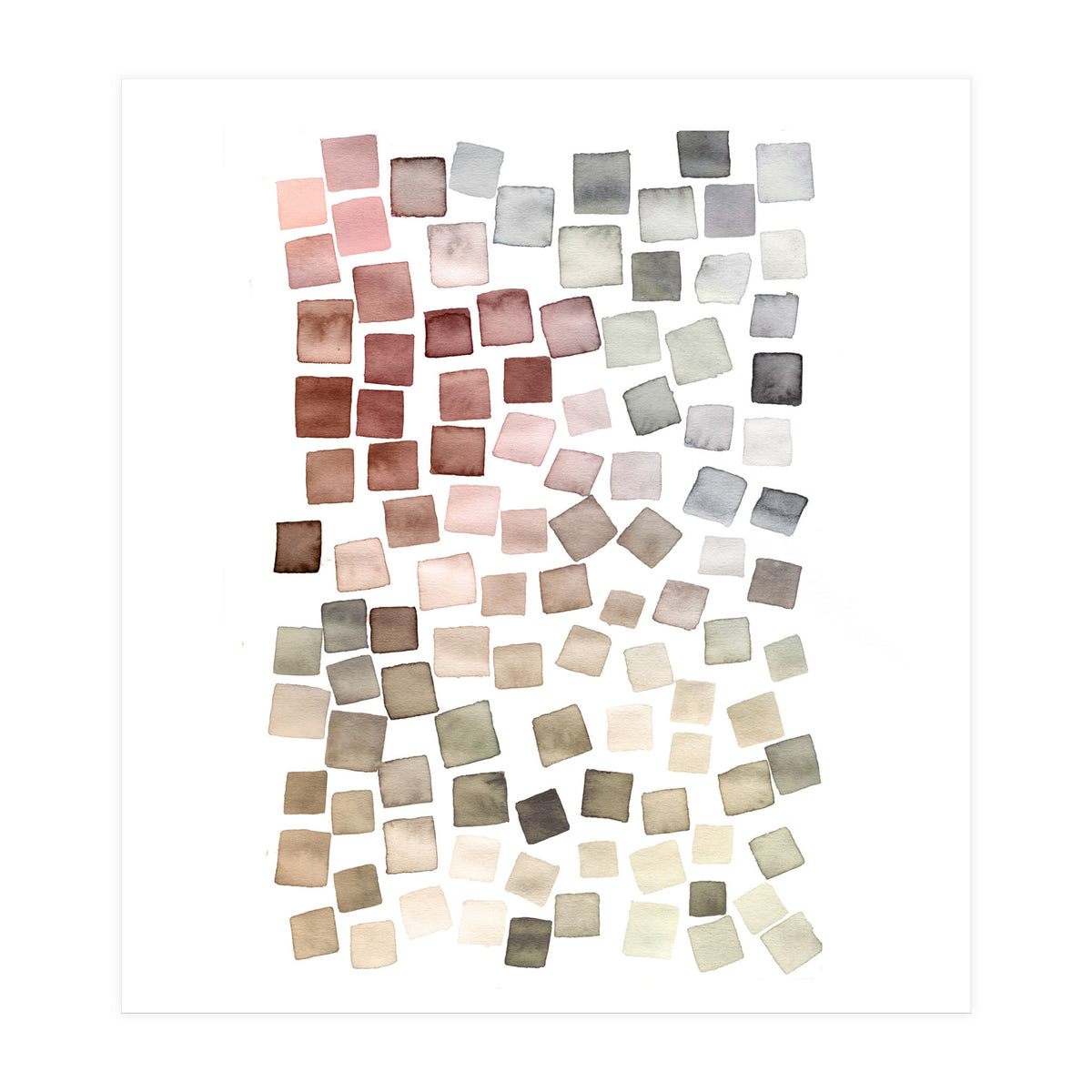 Watercolor Geometric Square Shapes Red (Print Only)