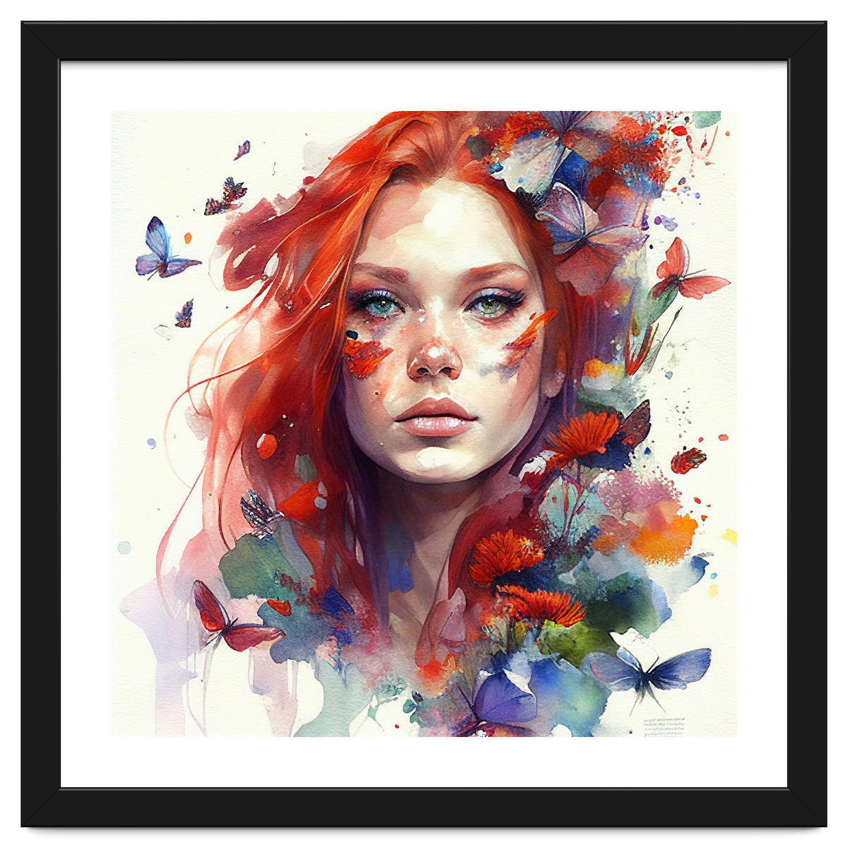 Watercolor Floral Red Hair Woman #9