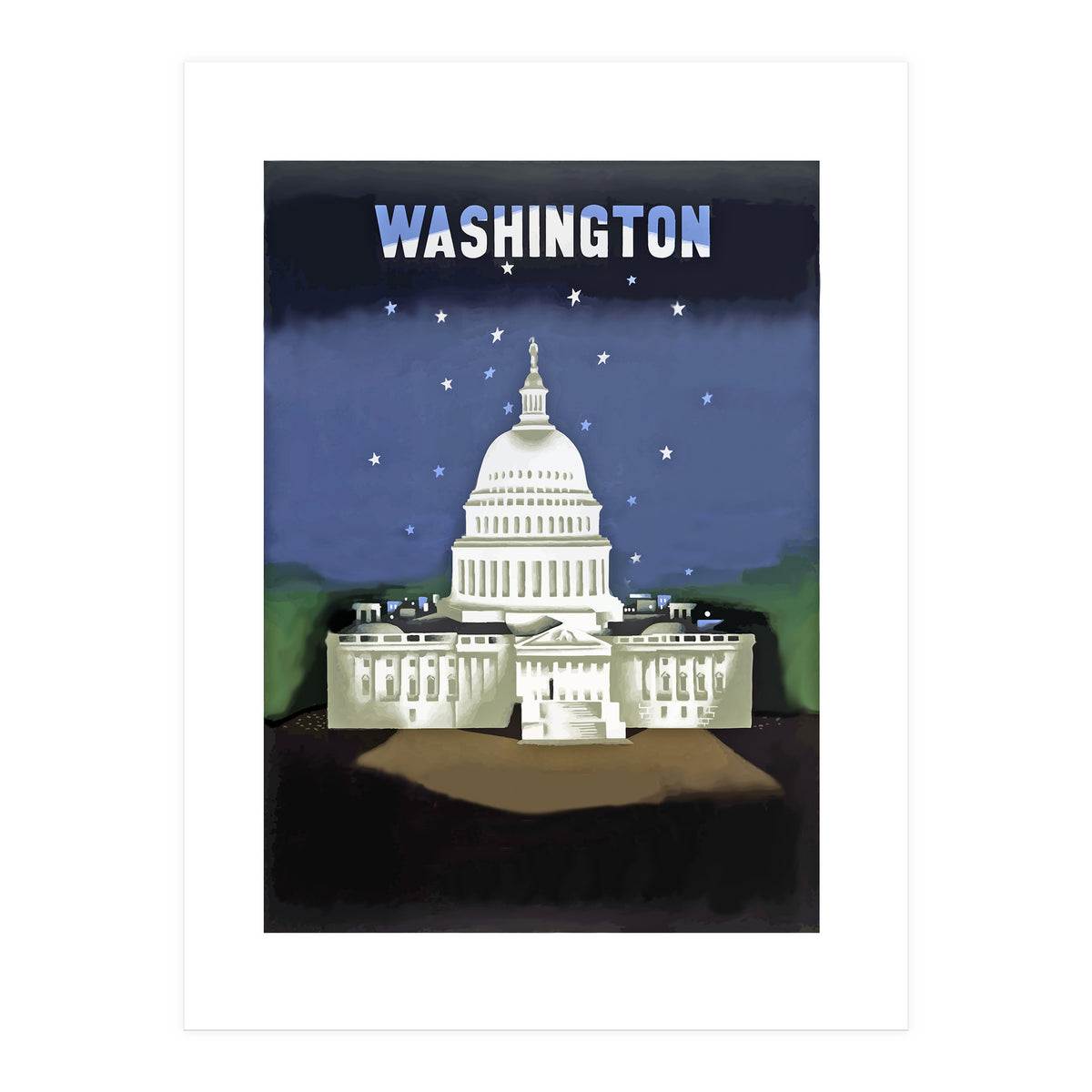 Washington, White House at Night (Print Only)