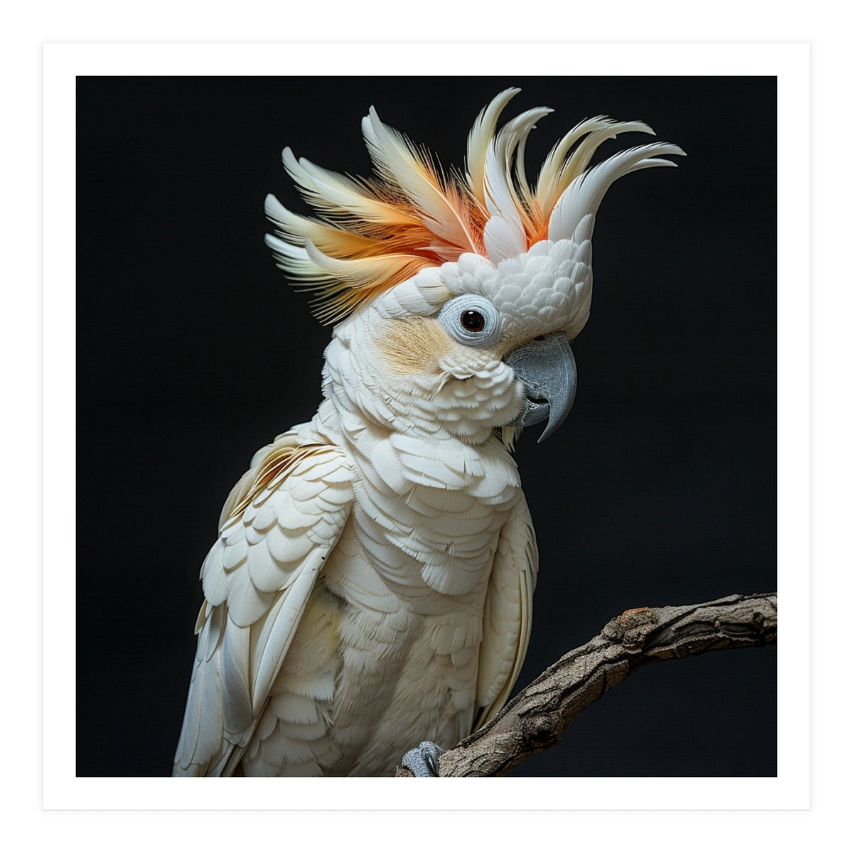 White Cockatoo Parrot Bird Perched On Branch (Print Only)