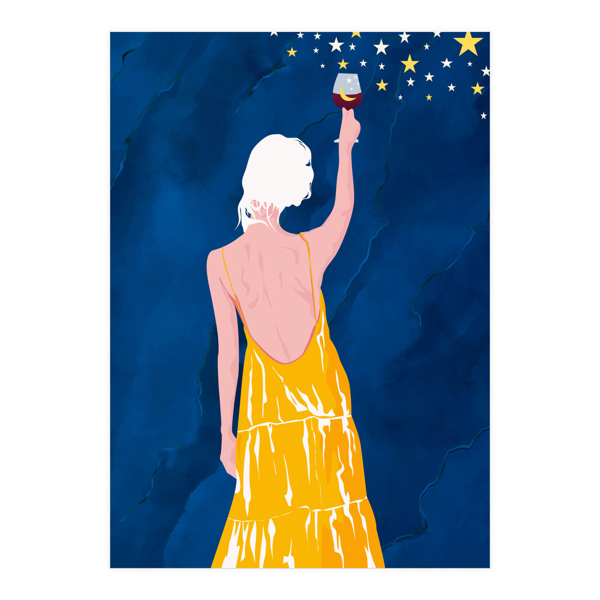 Pour Me Some Magic, Moon Stars Night Sky, Bohemian Woman Positivity Hope Miracle, Wine Holidays New Years Eclectic Gifts (Print Only)