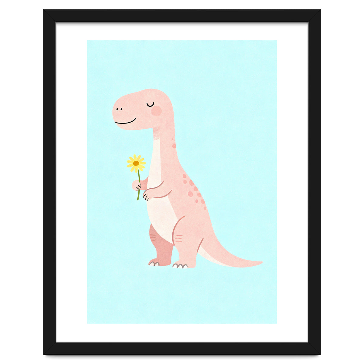 T-Rex Tyrannosaurus Dinosaur Art, Whimsical Dino with Flower, Gentle Nursery Print