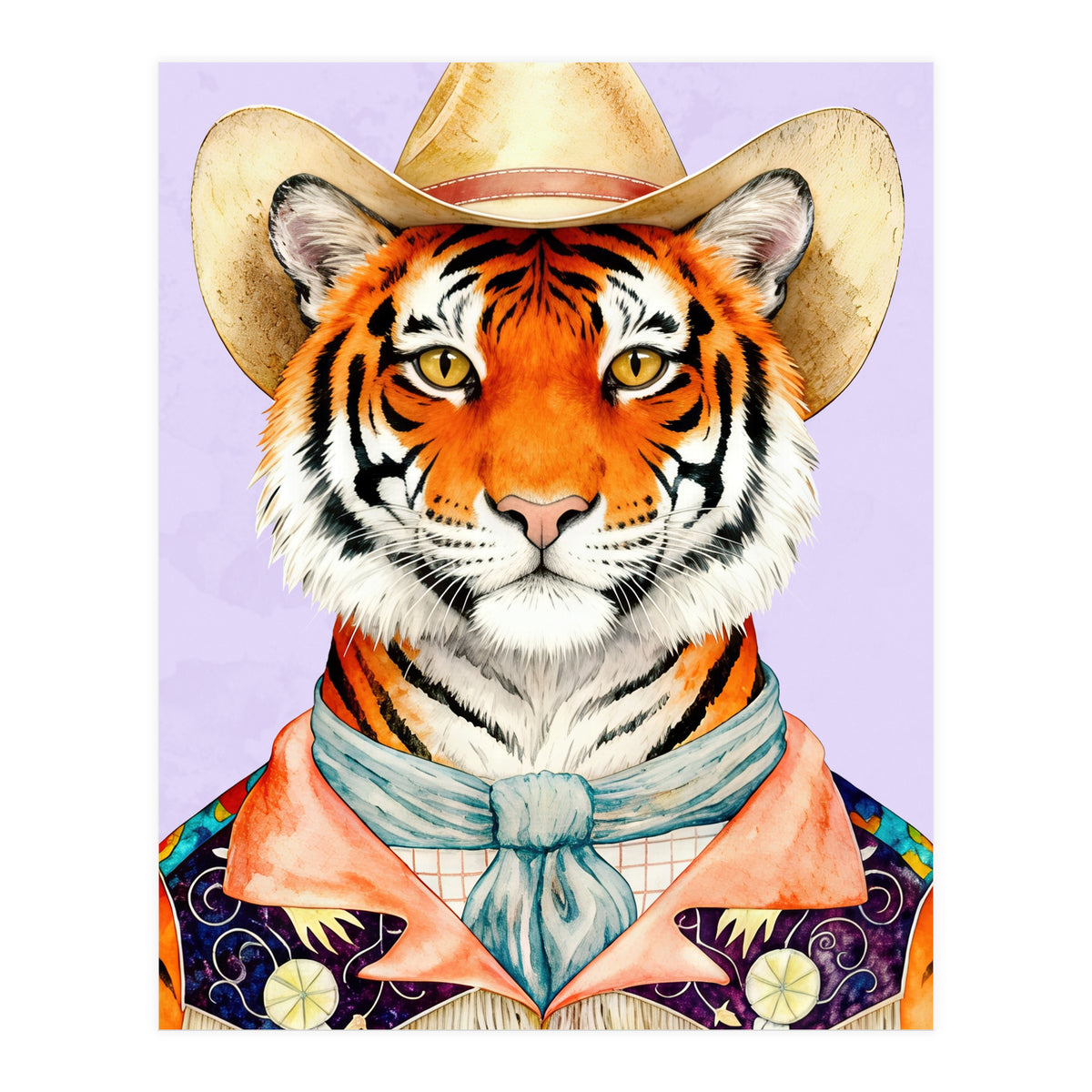 Tiger Portrait in Hat Wild Cowboy Fashion  (Print Only)
