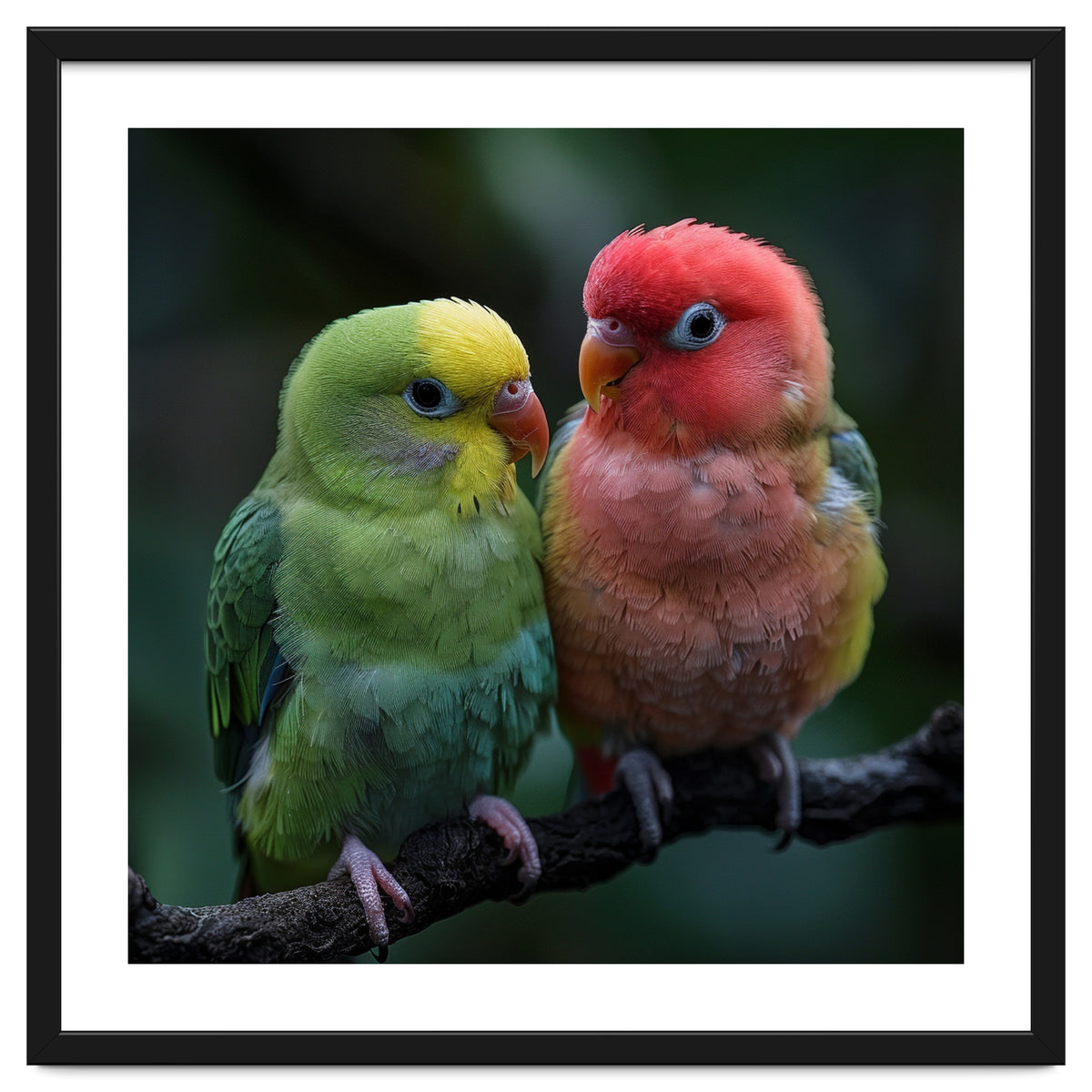 Two Lovebirds Sitting Together On A Branch
