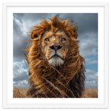 Majestic Lion Portrait Windblown Mane Outdoors thumbnail