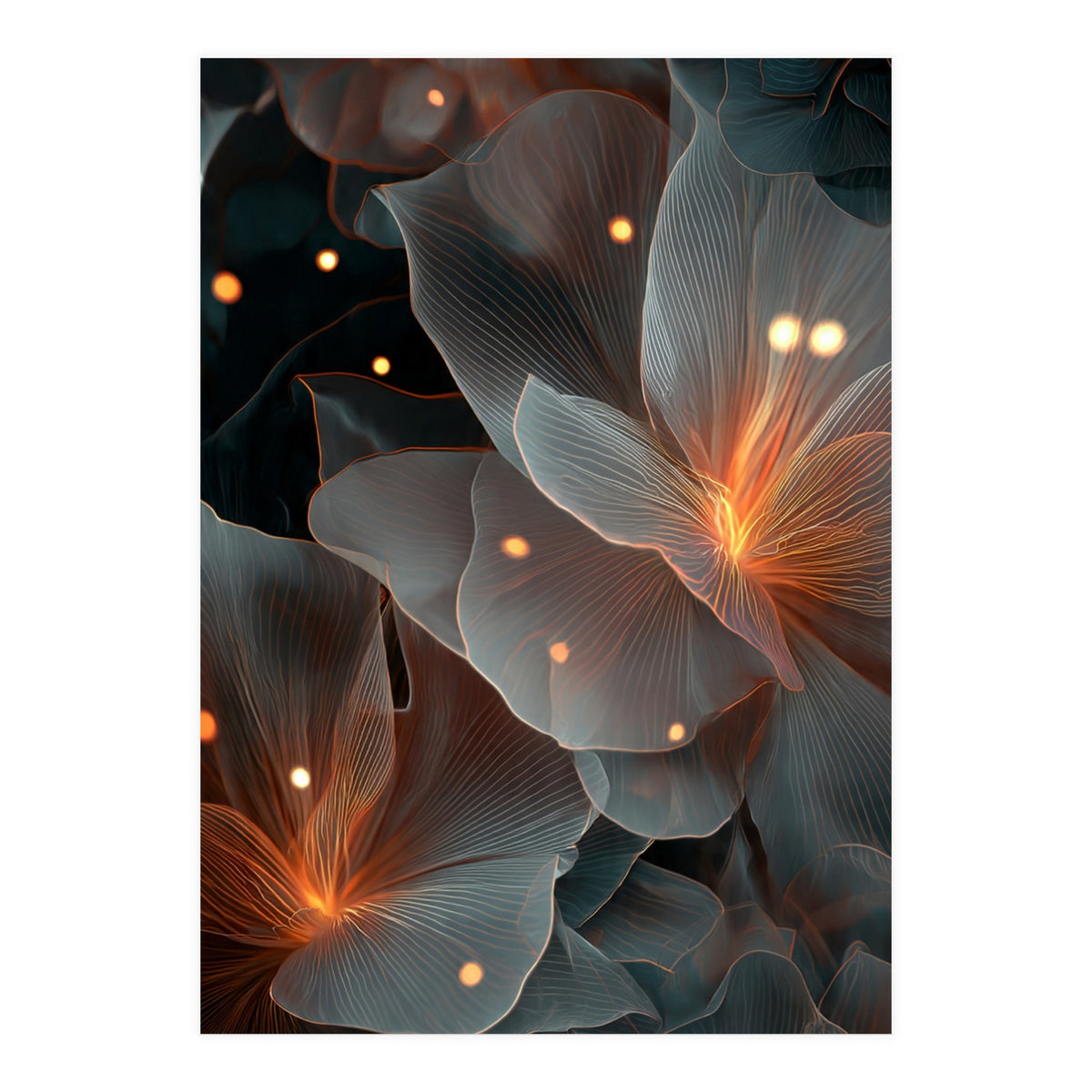 Ethereal Glowing Flora: Abstract Translucent Petals (Print Only)