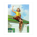 Pinup Sexy Girl Setting Up The Antenna On The Roof (Print Only) thumbnail