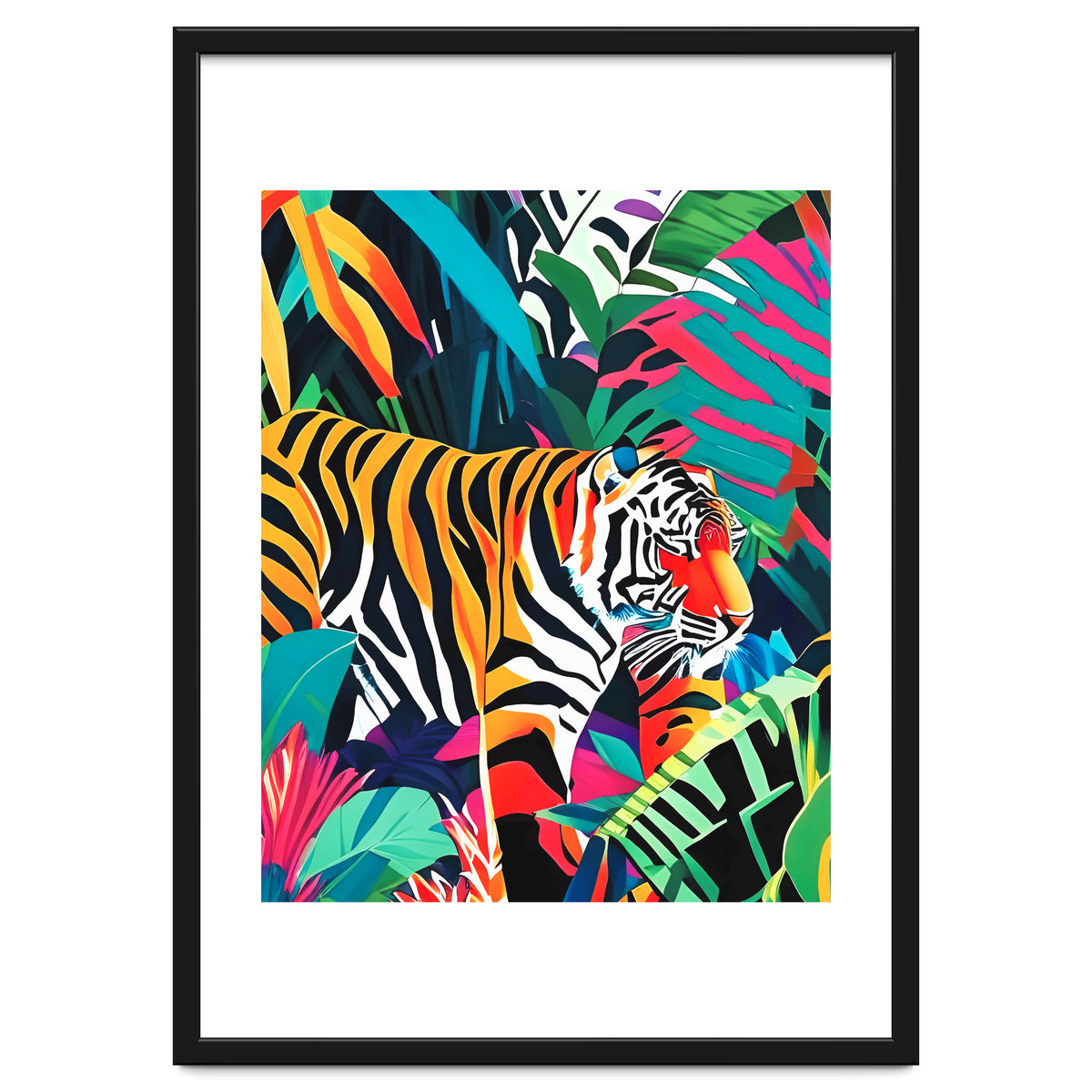 The Tigress, Fearless Wild Animal Tropical Jungle, Multicolor Cat Confidence Peaceful Calm Bohemian Eclectic