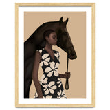 Woman In Bold Print With Black Horse thumbnail