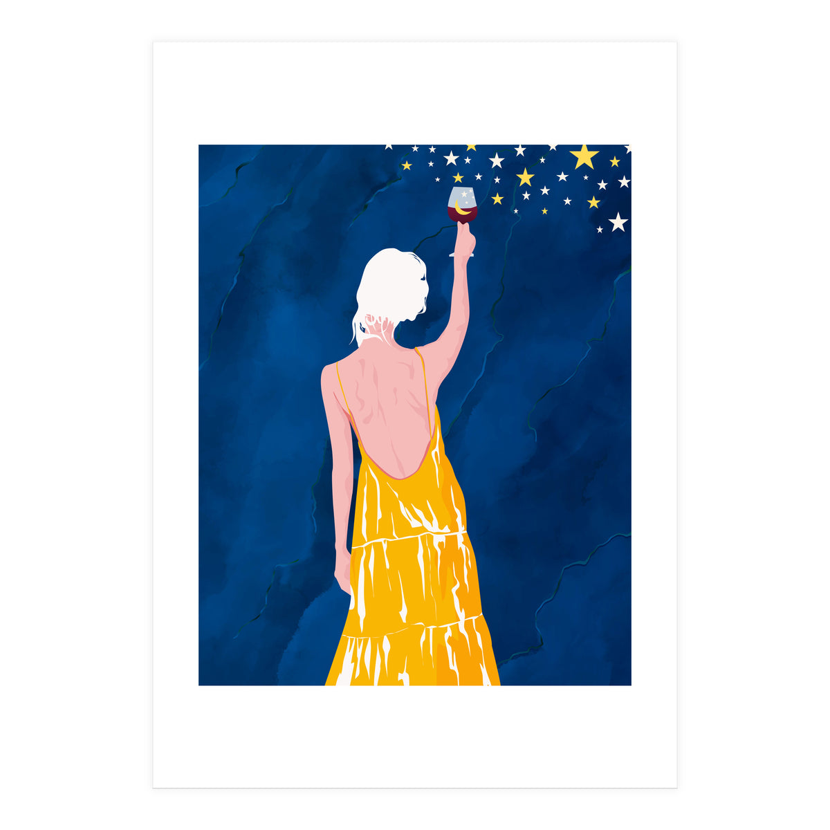 Pour Me Some Magic, Moon Stars Night Sky, Bohemian Woman Positivity Hope Miracle, Wine Holidays New Years Eclectic Gifts (Print Only)