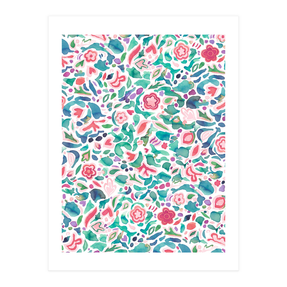 Primitive Flowers Green Coral (Print Only)