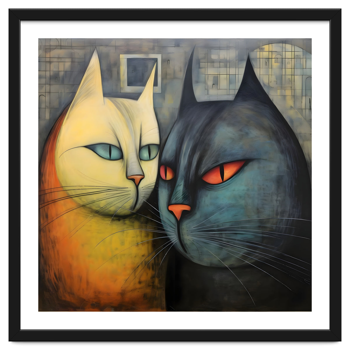 FURRY FRIENDS: GOLDIE AND CHARCOAL, lively duo of animated cats – green eyes, orange eyes. Whiskers charm.