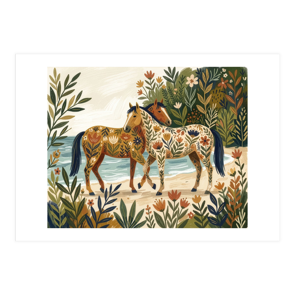 Horses In Blooming Paradise (Print Only)