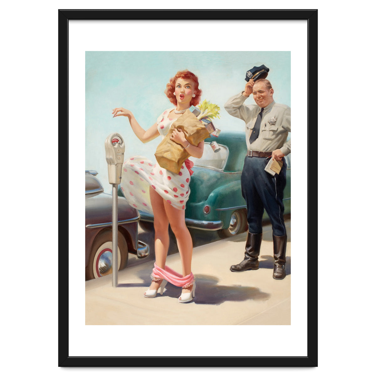 Sexy Pinup Shopping Girl And A Sudden Wind