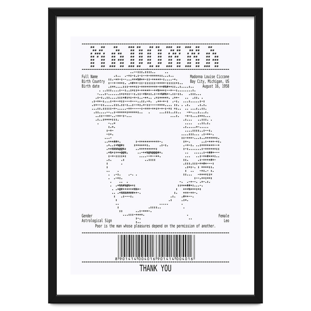 Receipt Art Madonna