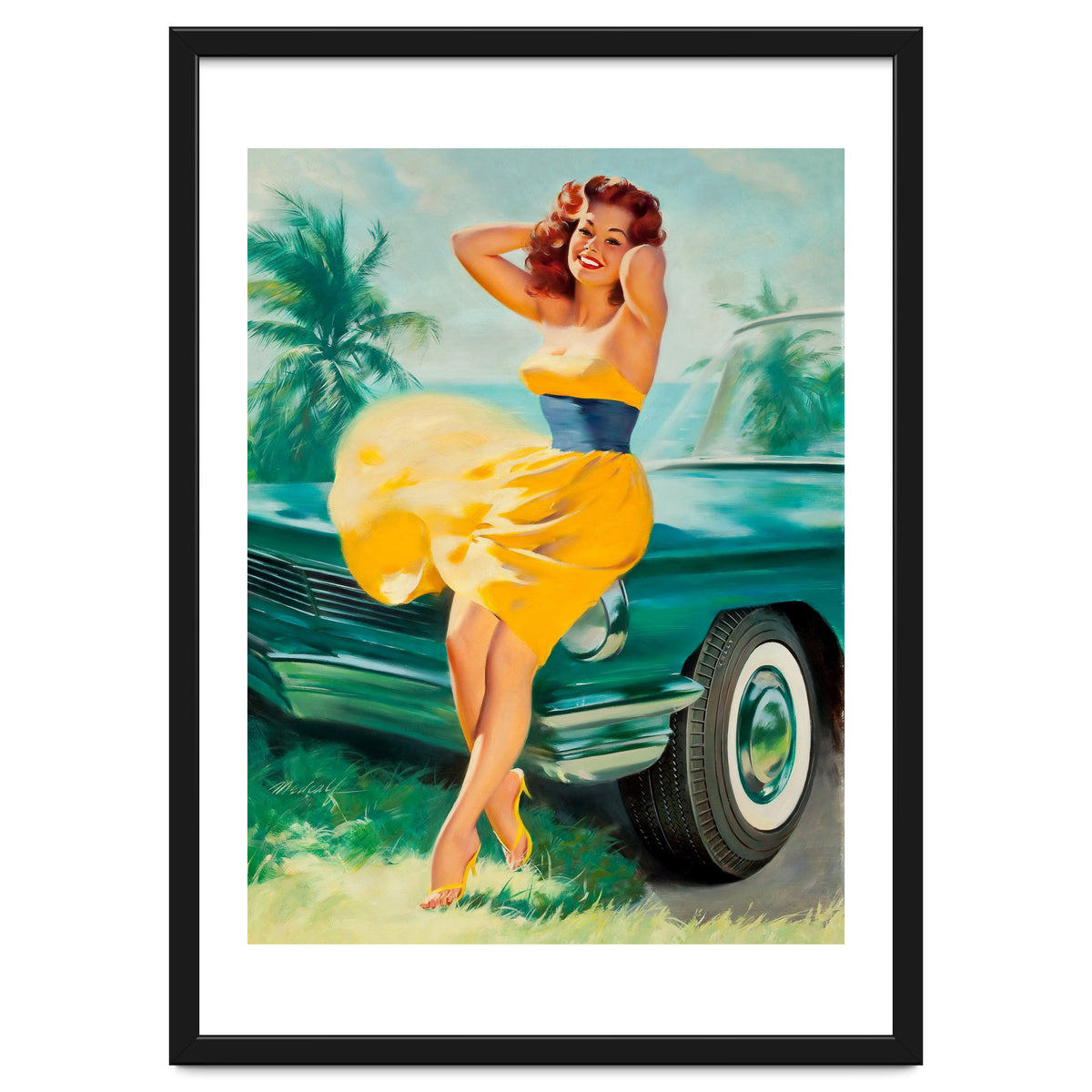 Pinup Girl Posing In Front Of The Car