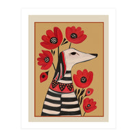 Striped Dog With Poppies (Print Only)