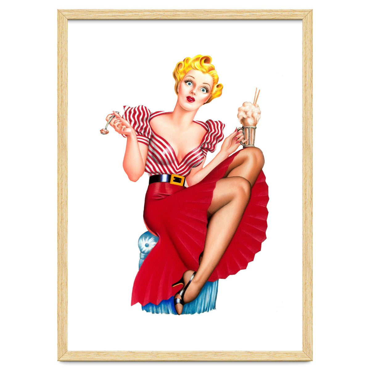 Pinup Blonde Posing With Ice Cream