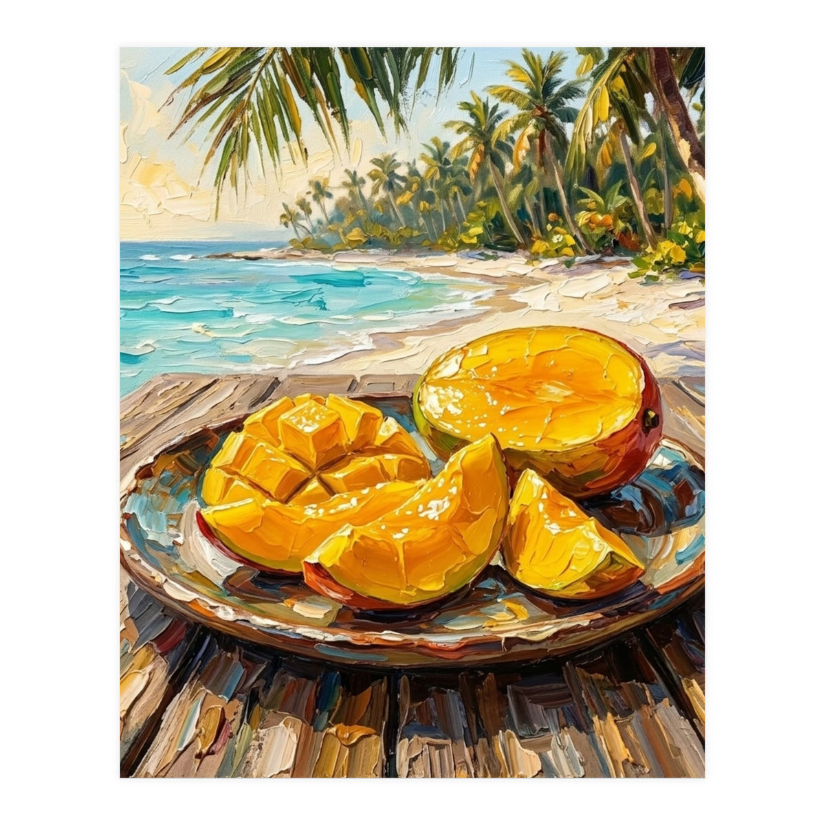 Tropical Mango Beach Oil Painting  (Print Only)