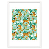 Cheetah Jungle, Wildlife Nature Wild Cats Tigers Leopard Botanical Animals Mint Quirky Illustration thumbnail