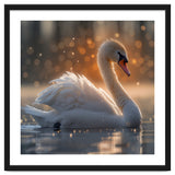 Majestic Swan Gliding On Water During Sunset Golden Hour Wildlife thumbnail