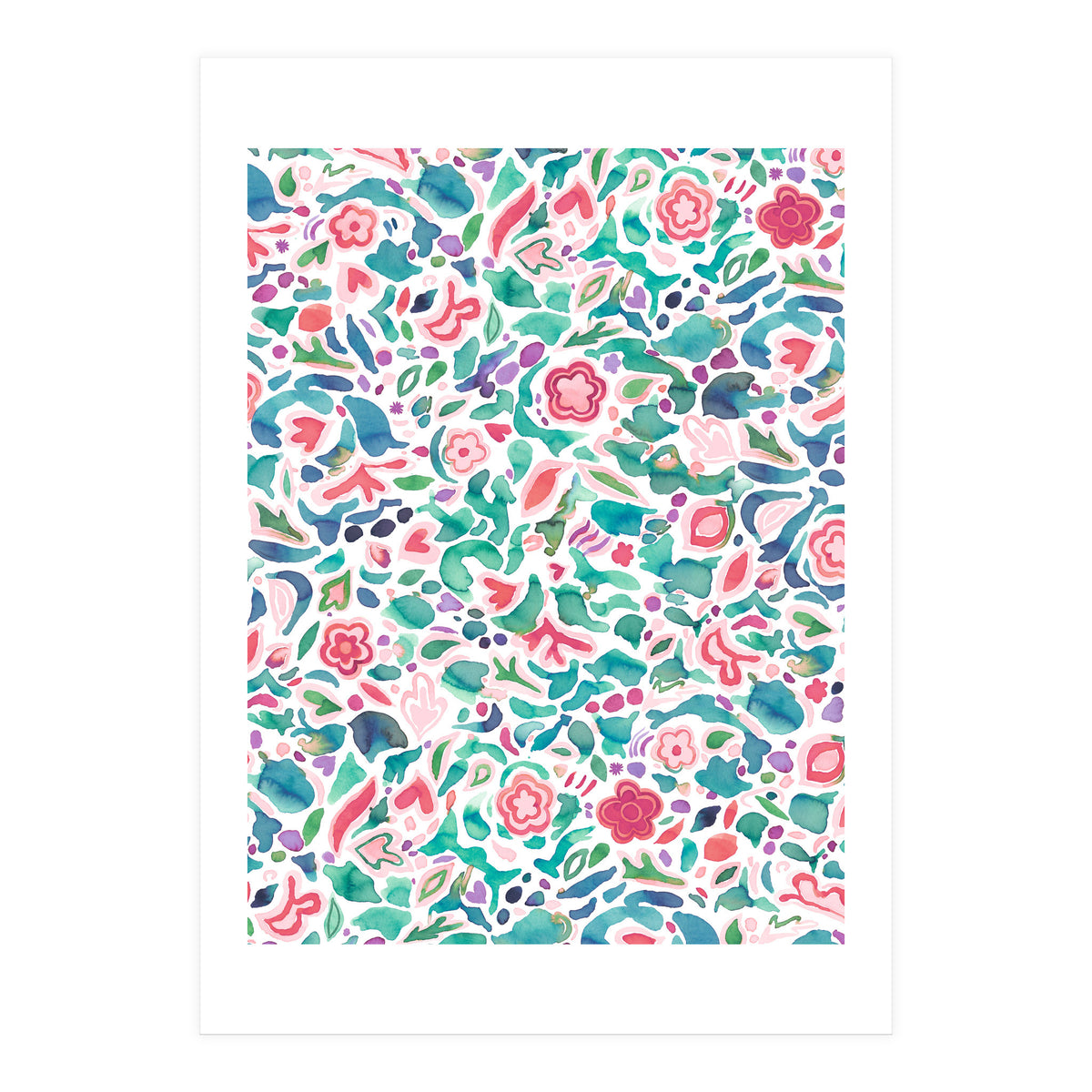 Primitive Flowers Green Coral (Print Only)