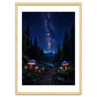 Enchanted Midnight Forest: Glowing Mushrooms and Milky Way