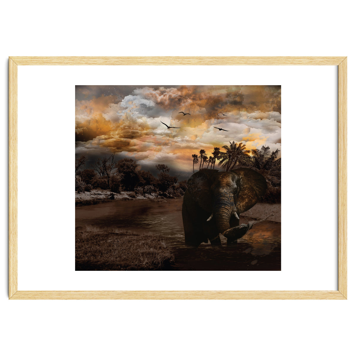 Elephant Scenic Golden Sunset African Wildlife Landscape