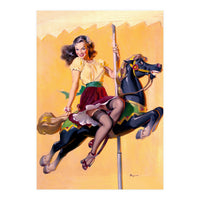 Pinup Sexy Girl Riding A Wooden Horse (Print Only)