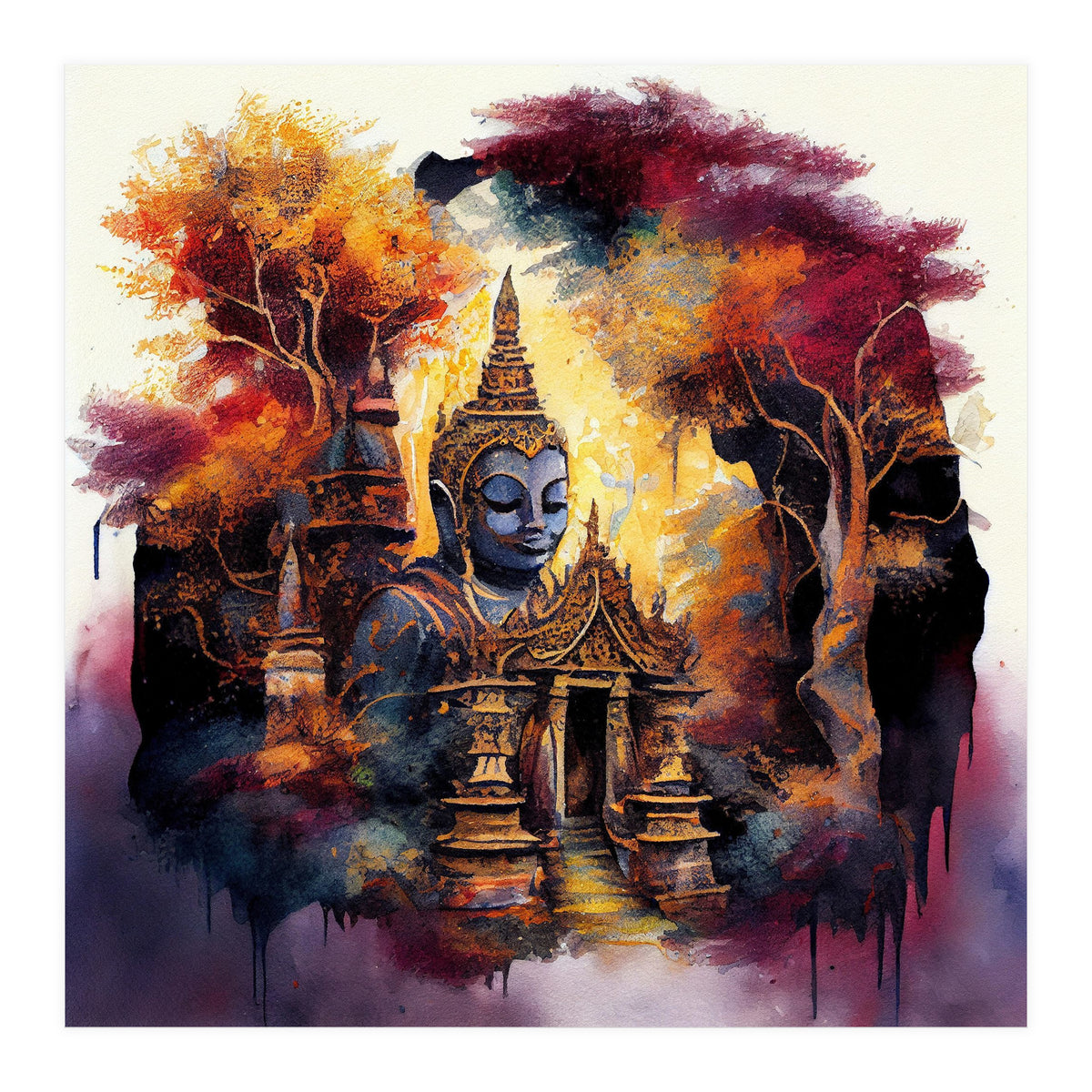 Autumn Forest Buddha Temple (Print Only)