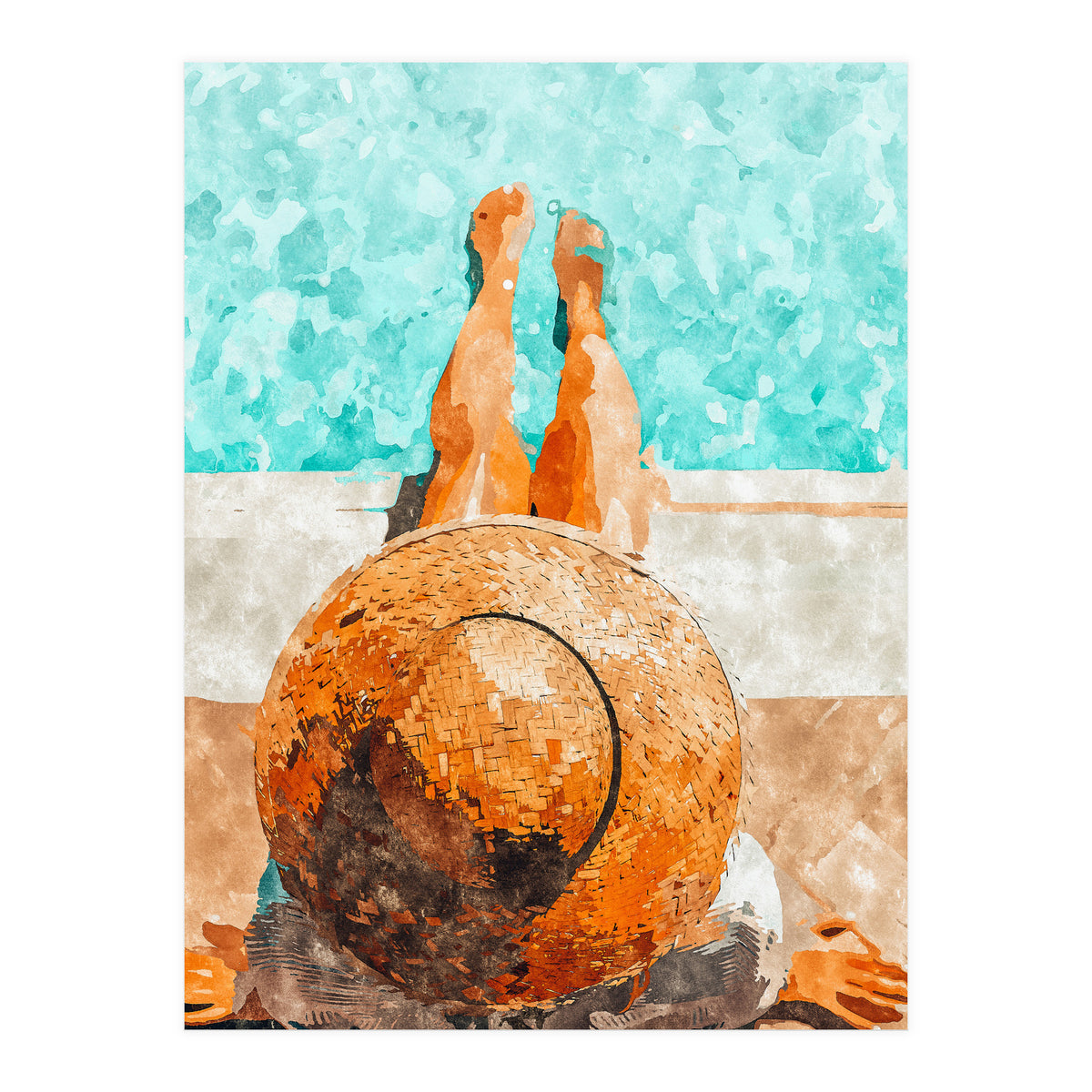 By The Pool All Day, Summer Travel Woman Swimming, Tropical Fashion Bohemian Painting (Print Only)