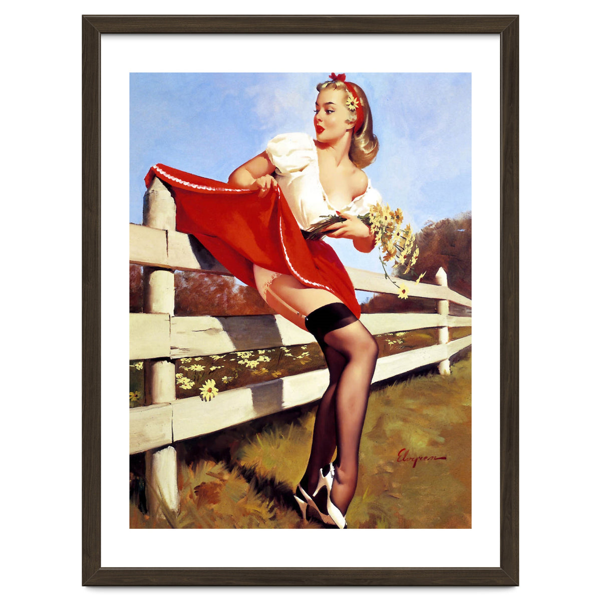 Pinup Girl Stacked On The Farm Fance