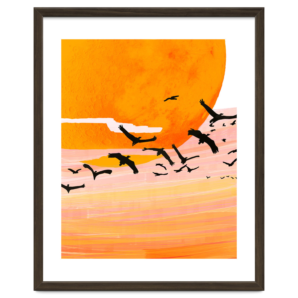 Time Flies, Birds Wildlife Fly Freedom Nature, Sun Sunset Sunrise Positivity Hope Painting, Growth Migrate Gift Animals Blush Sky Bohemian