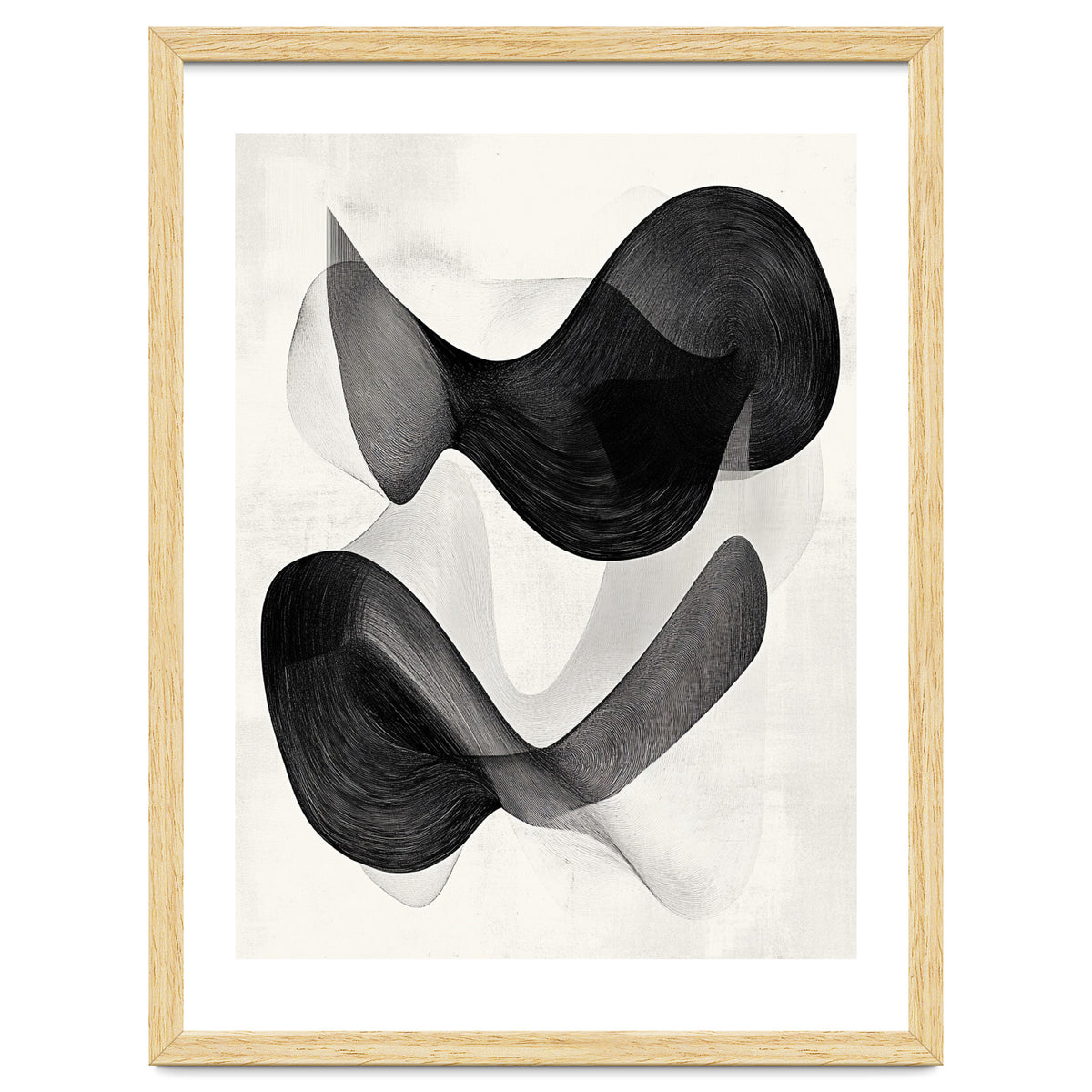 Abstract Black And White Flowing Organic Shapes With Texture