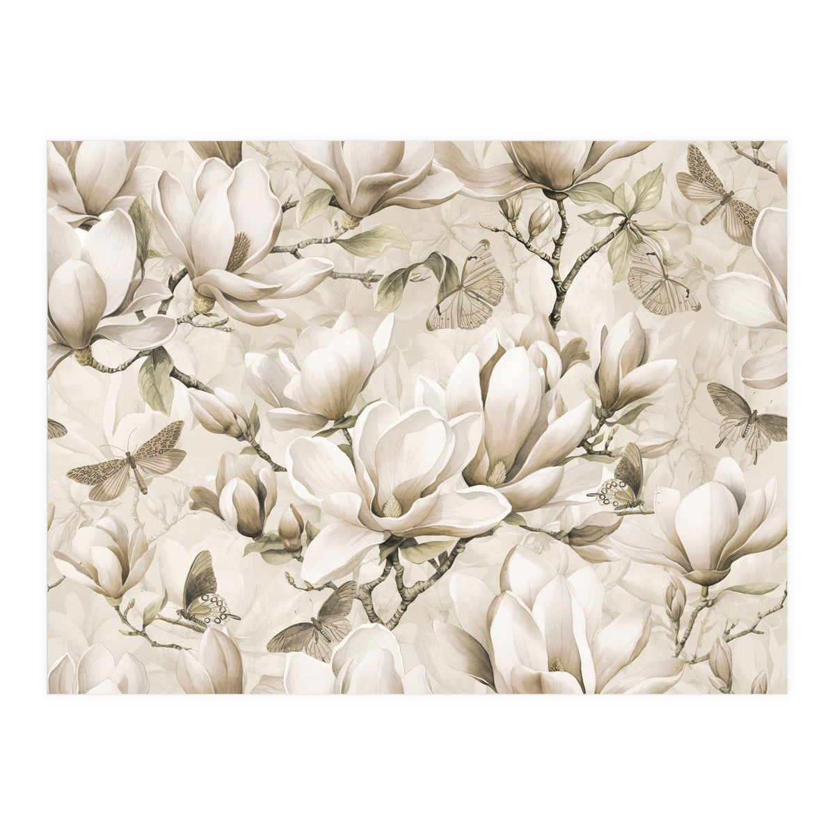 Magnolia And Butterfly Cream (Print Only)