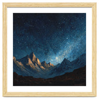 Starry Night Over Majestic Mountains Impasto Oil Painting Style
