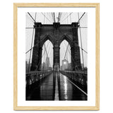 Brooklyn Bridge Black and White, Moody NYC Architecture, Rainy Urban Photography thumbnail