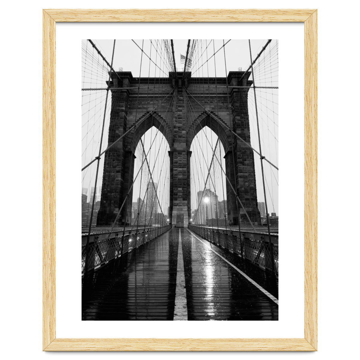 Brooklyn Bridge Black and White, Moody NYC Architecture, Rainy Urban Photography