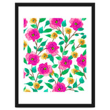 Floral Forever, Colorful Summer Garden Botanical Illustration, Pink Boho Vibrant Painting thumbnail
