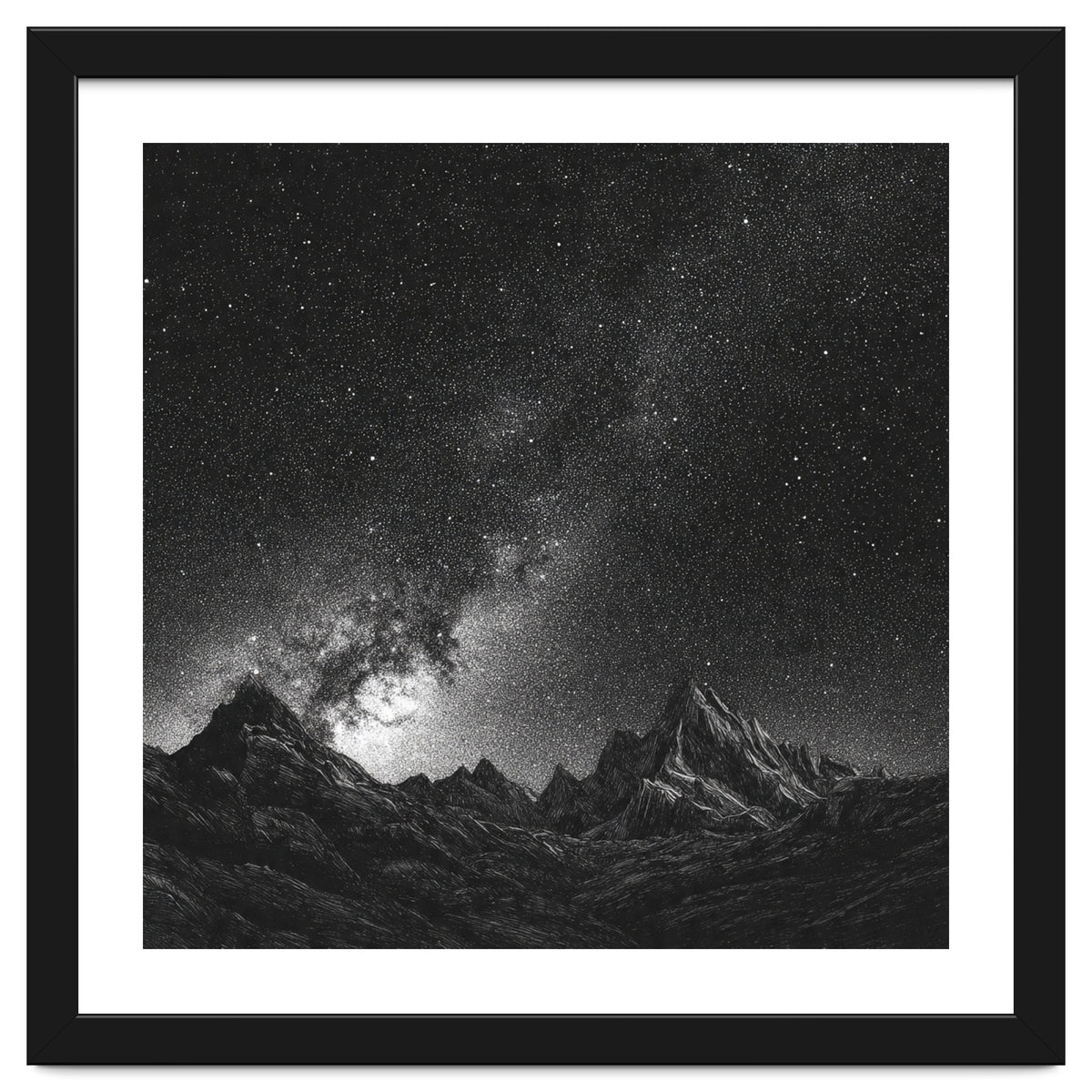 Starlit Mountain Majesty: Detailed Monochrome Milky Way